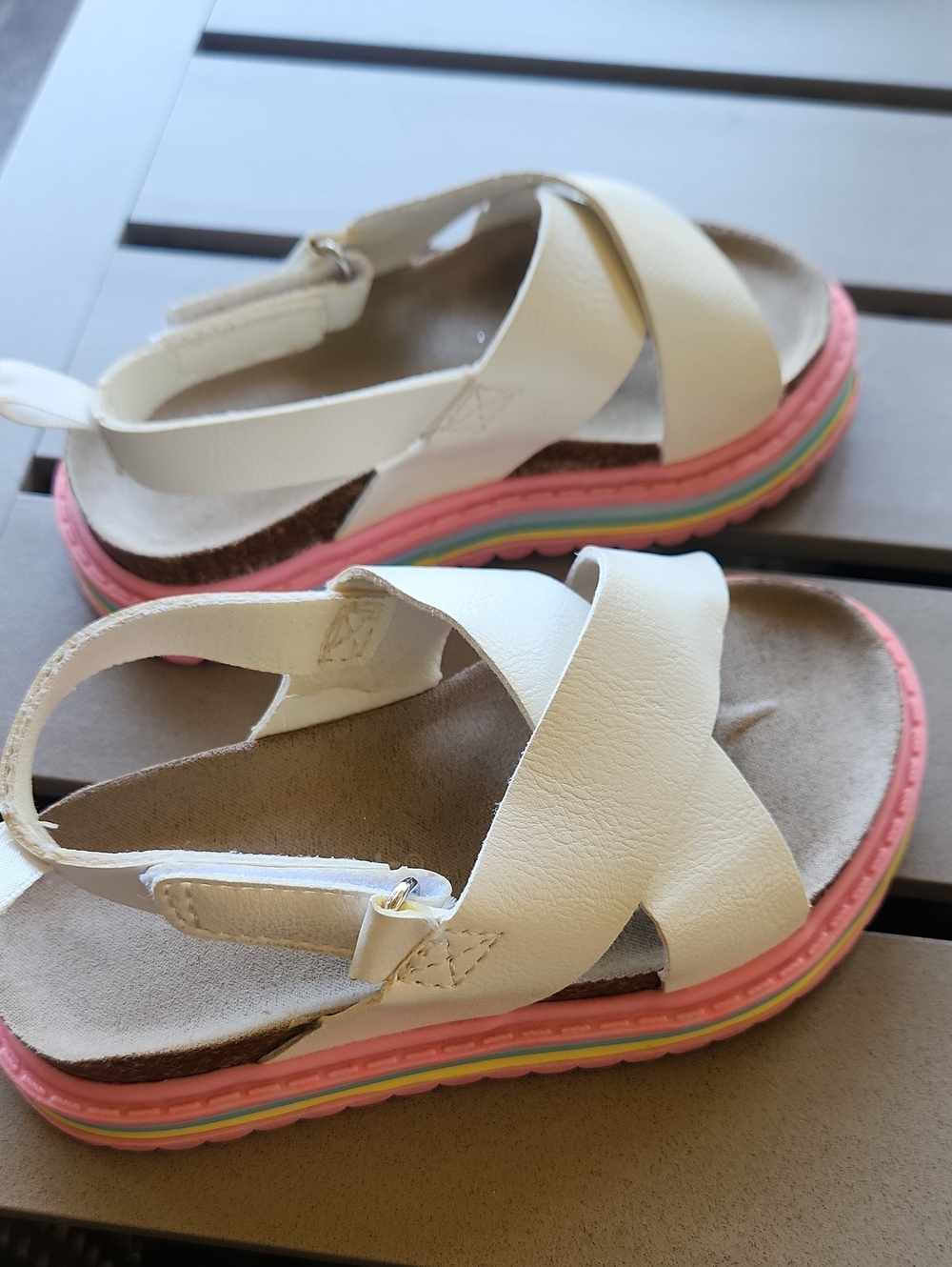 Carter's White Girls' Sandals with Rainbow Layered Sole Size 7 Toddler